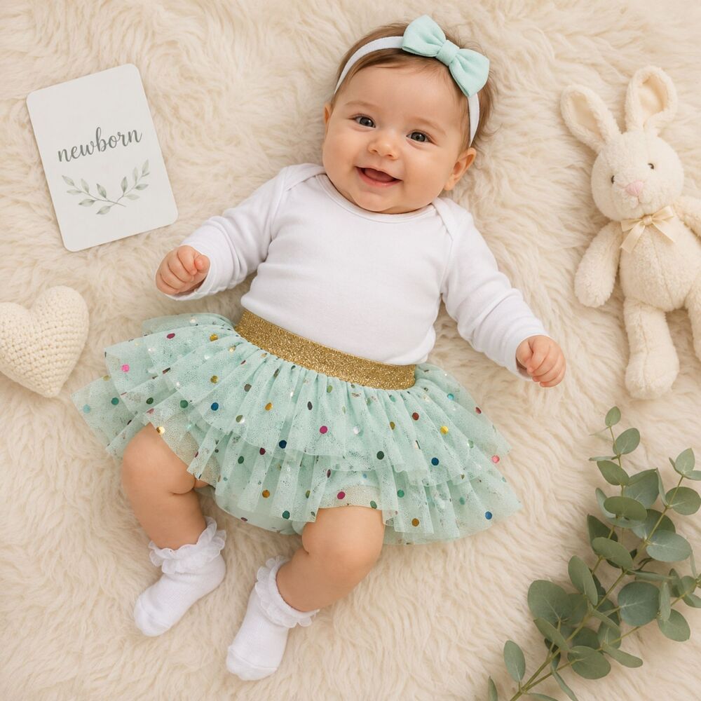 Newborn Baby Girl Tutu Skirt Glitter Polka Dot Tulle Baby Starters Mint Gold